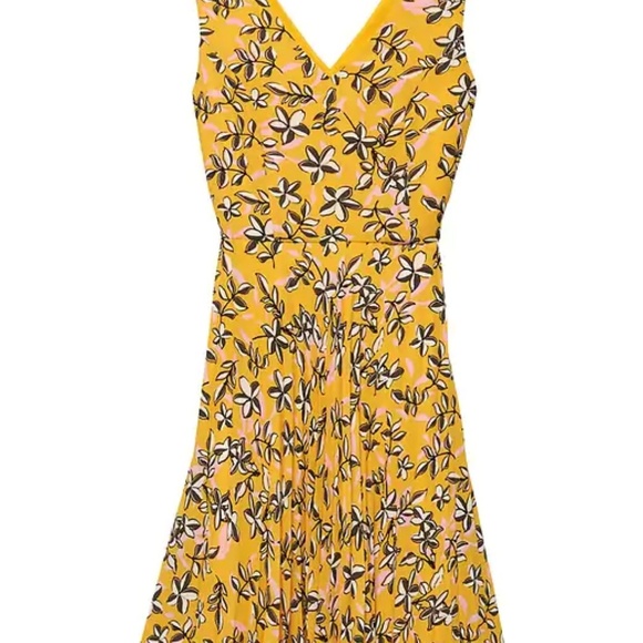 Banana Republic Floral Print Yellow V Neck Pleat Dress Size 0 EUC - Picture 3 of 3
